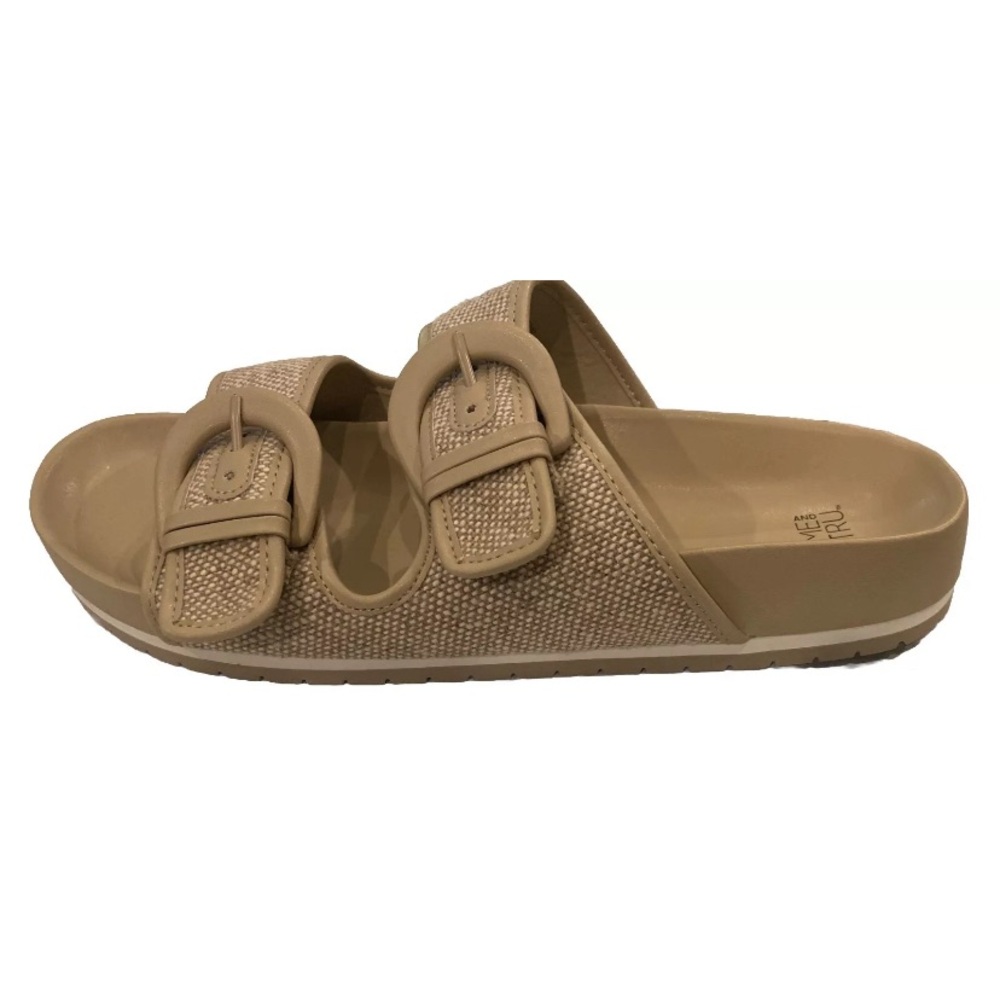 Time and Tru Sandles Slide in Grooved Soles Straps Beige Color Sz 10